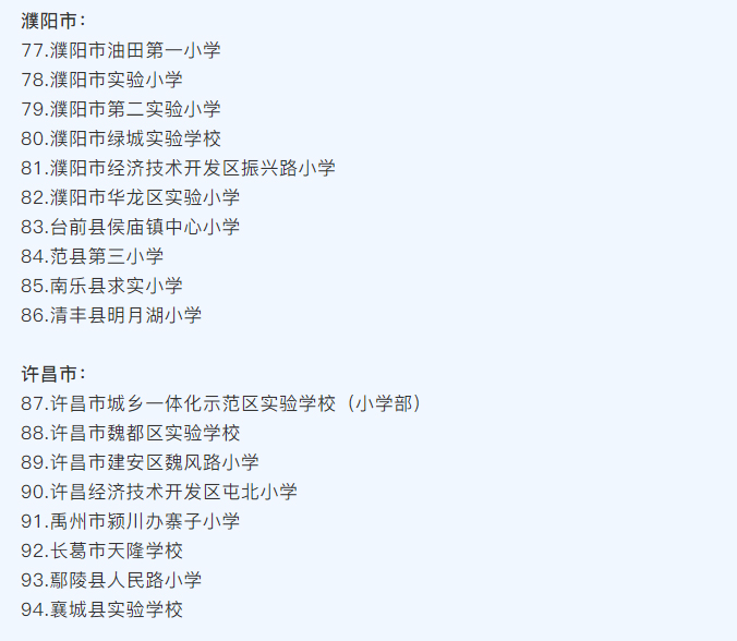 河南省護眼教室燈光改造試驗區學校名單